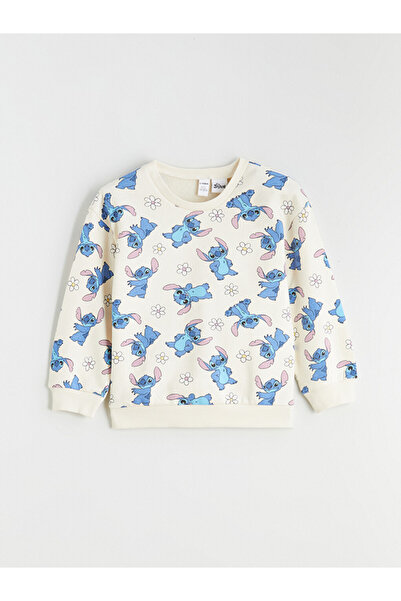 LC Waikiki Crew Neck Lilo and Stitch Printed Sweatshirt for Girls