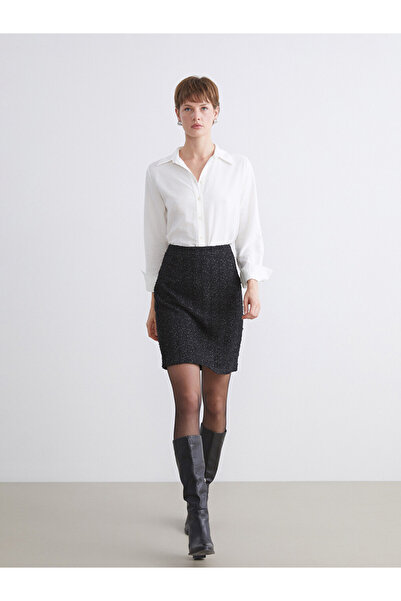 LC Waikiki High Waist-Fitted Tweed Pencil Skirt with Zip
