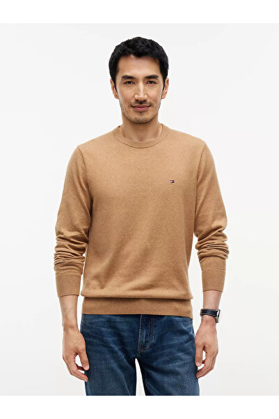 Tommy Hilfiger Men's Logo Round Neck Long Sleeve Casual Beige Sweater