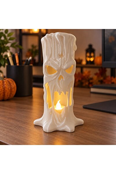 OEM Halloween LED Tea-Light Holder – Melted Ghost, 14.9 × 9.5 × 8 cm