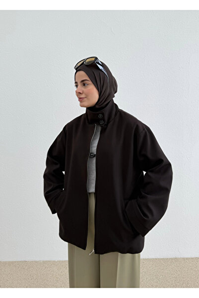 MODA AKSA 7762 POLEVİSKON FERMUARLI DÜĞMELİ CEKET KAHVE
