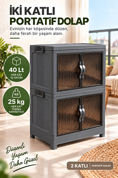 EVONİTA 2 Katlı Portatif Organizer Dolap – 80 LT