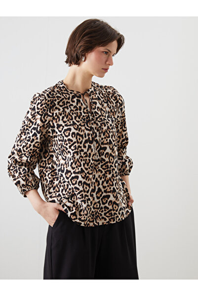 LC Waikiki Tie Neck Leopard Print Blouse