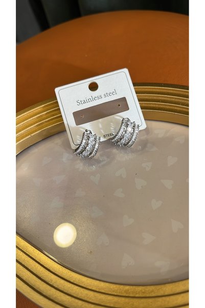 gozdeasutayaccessory Silver Color Stone Mini Hoop Earrings