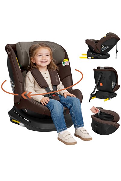 Lionelo Bastiaan i-Size Plus Beige Chocolate Car Seat, 360° swivel for childr...
