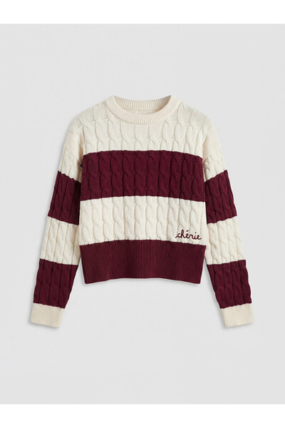 LC Waikiki Crew Neck Embroidered Girls' Knit Sweater