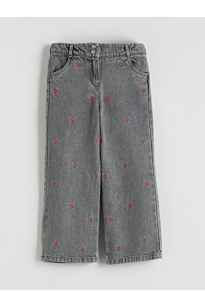 LC Waikiki Elastic Waist Embroidered Wideleg Women's Jeans