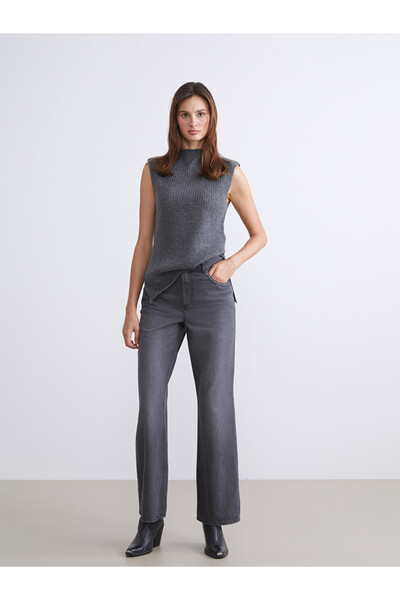 LC Waikiki Wide Trousers with Rhinestones Embellished Jeans for Women