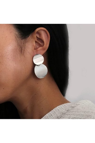 Lunarie Xuping Silver Color Double Circle Plate Earrings – Vintage Tarnish-Fr...