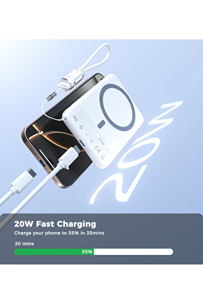 CHOETECH Ultra-Thin Magnetic Power Bank 5000mAh, MagSafe-Compatible Wireless Charger for iPhone, White B861