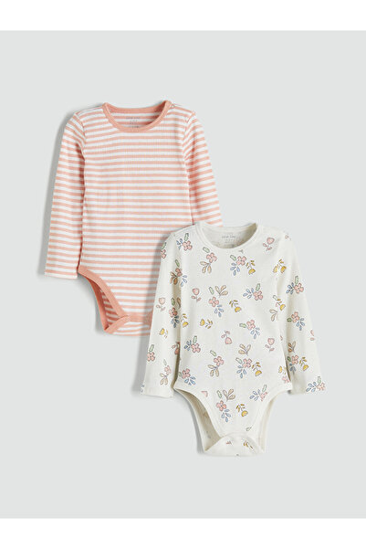 LC Waikiki Baby Girls' Bodysuit with Crew Neck for Buttons 2 Pack