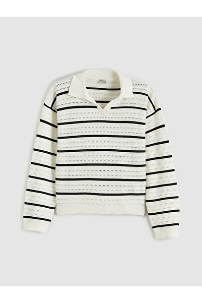 LC Waikiki Striped Girls Sweater with Polo Collar