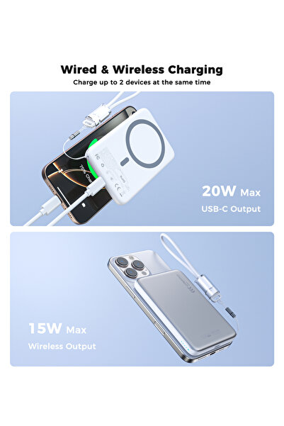 CHOETECH Ultra-Thin Magnetic Power Bank 5000mAh, MagSafe-Compatible Wireless Charger for iPhone, White B861