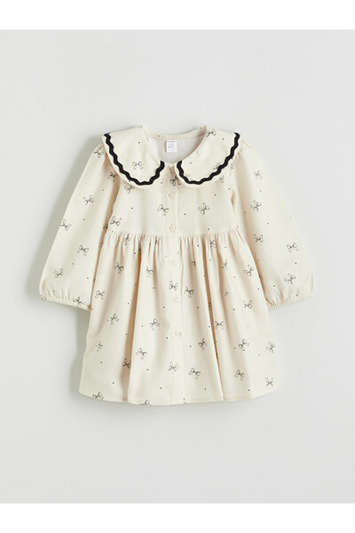 LC Waikiki Baby Girls Dress with Peter Pan Collar and Bow Detail