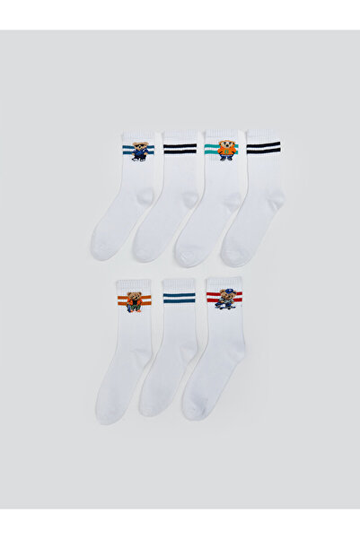 LC Waikiki Teddy Bear-Patterned Ankle Socks for Boys 7 Pack