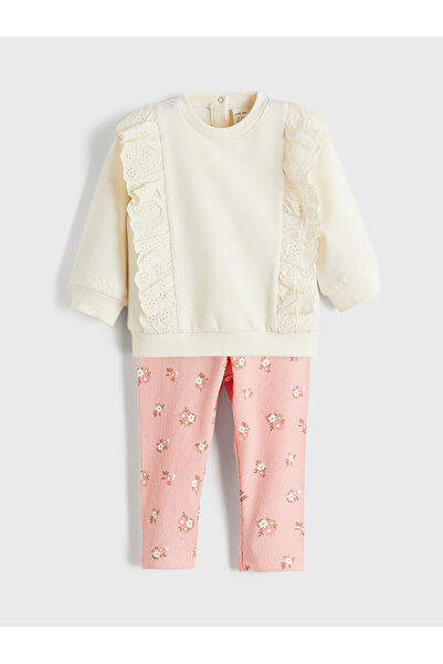 LC Waikiki Printed Sweatshirt and Leggings for Baby Girls