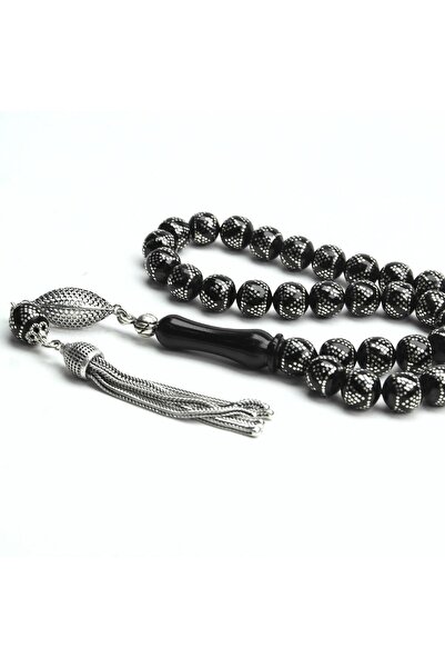 BlackCraft Full Baklava Silver Dot Embroidery Rosary