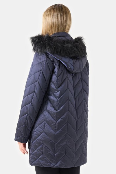 TOLGA SARAÇOĞLU 60066Ts Dark Blue Fur Detailled Demonte Hooded Quilted Coat