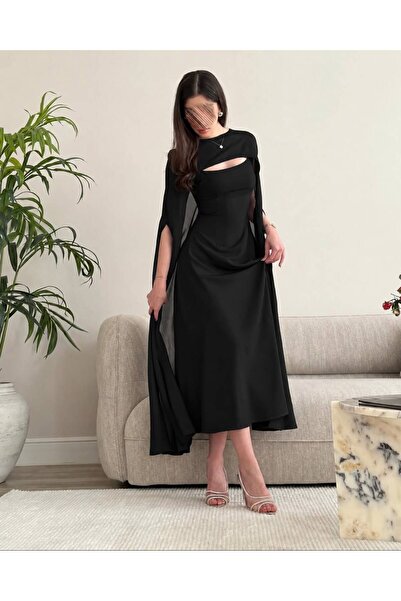 Angelinaa Elegant Black Dress with a Modern, Soft Design, Featuring a Fitted ...
