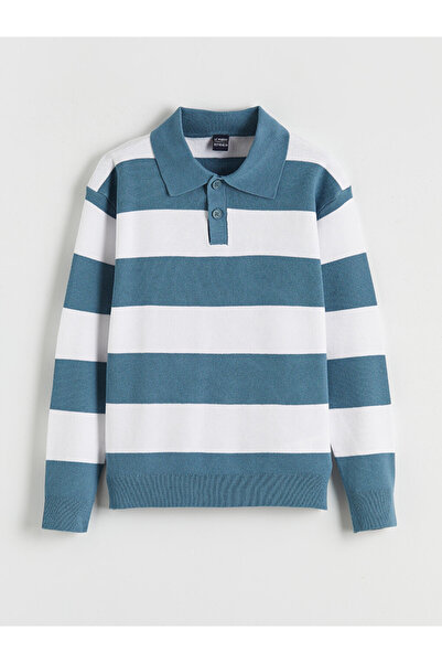 LC Waikiki Polo Collar Striped Boys Knit Sweater