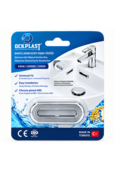 ock plast KROM Lavabo Taşma Yüzüğü ELİPS Üniversal kullanıma uygun(11mm x 41mm.)