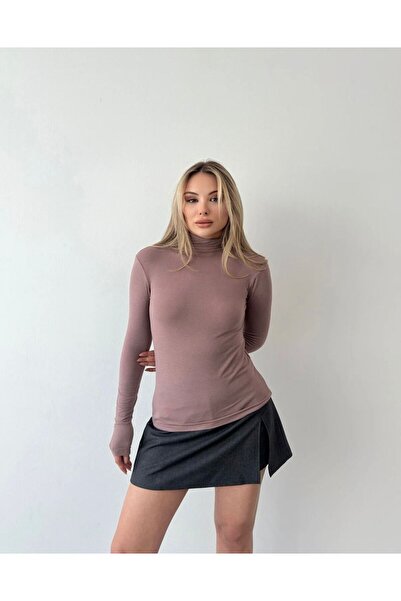 Noravelle Women's Turtleneck Ultra Light Modal Cashmere Textured Blouse