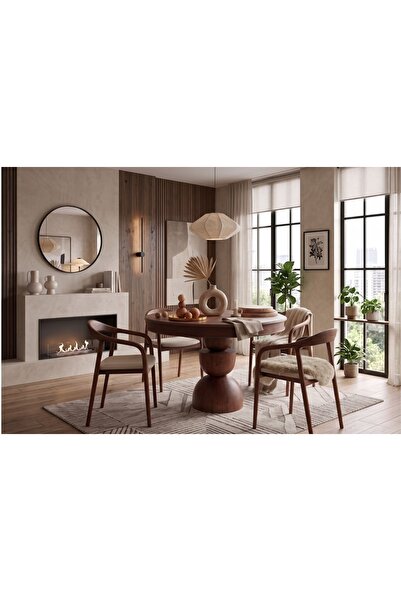 Vivense GLORİA CEVİZ RENGİ AÇILIR YEMEK MASASI TAKIMI, 100X100