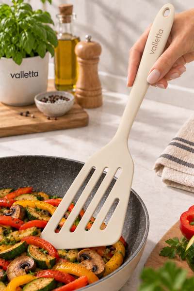 valletta Premium Isıya Dayanıklı Delikli Silikon Spatula –Vanilya