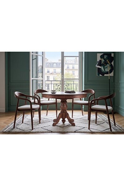 Vivense DELTA CEVİZ RENGİ AÇILIR OVAL YEMEK MASASI TAKIMI, 80X120