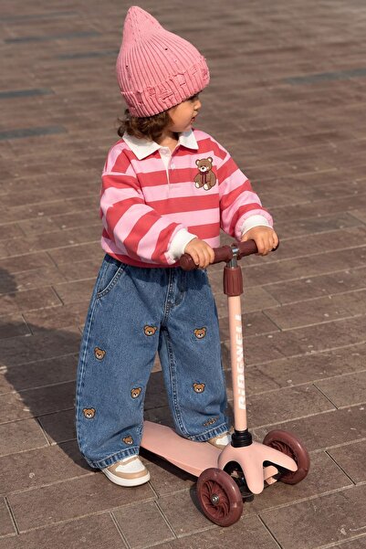 Minigimin Cicileri Ayıcık İşleme Desenli Unisex Çocuk Pantolon - Mavi