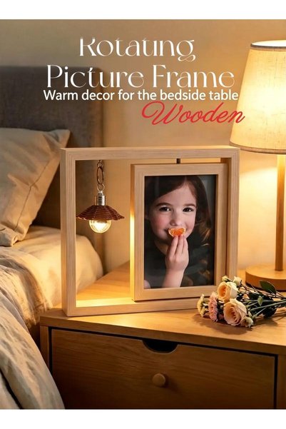 Generic Wooden Rotating Picture Frame, Creative Double-Sided Memorial Photo F...