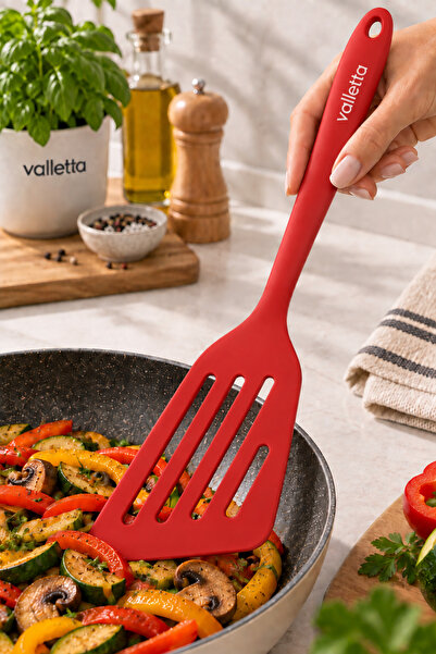 valletta Premium Isıya Dayanıklı Delikli Silikon Spatula – Kırımız