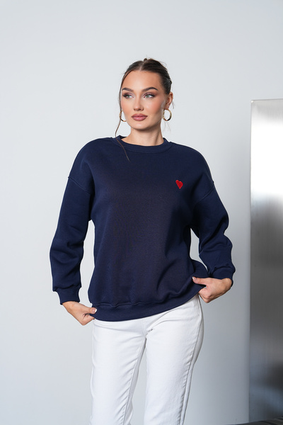 Mega Life Basic Sweatshirt with Heart Embroidery Detail