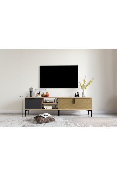 Vivense ALONEX TARZ TV ÜNİTESİ, METAL KULP, KAHVE, ANTRASİT, 180 CM