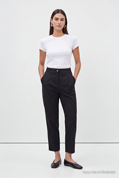 Zühre Pleated High Waist Black Trousers 0200