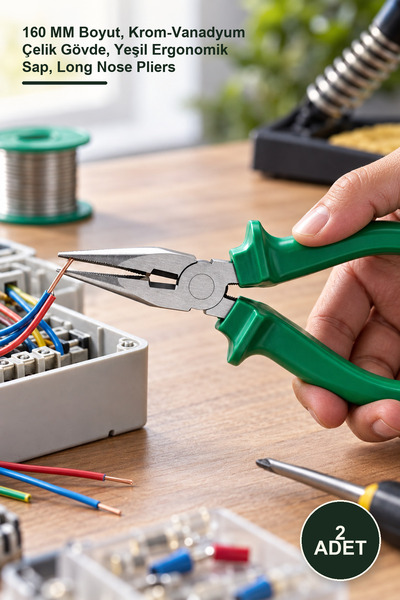 Yenilig 2 Adet Kargaburun Pense – 160 MM Boyut, Krom-Vanadyum Çelik Gövde, Yeşil Ergonomik Sap, Long Nose Pliers