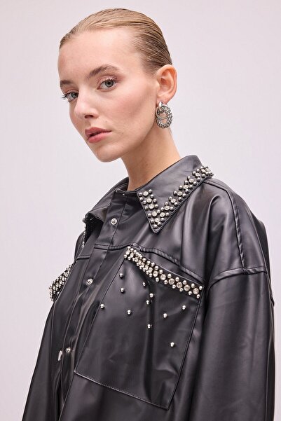 Touché Privé Stone Embroidered Leather Shirt
