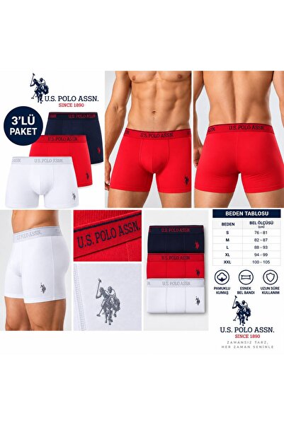 U.S. Polo Assn. Men's 100% Cotton 3-Piece Red-Navy Blue-White Boxers (Boxed)