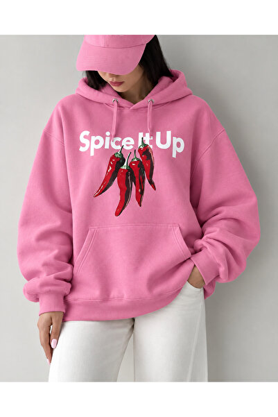HAI COLLECTİON Women's Graphic Printed 3 Thread Oversize Hoodie – Hooded with...