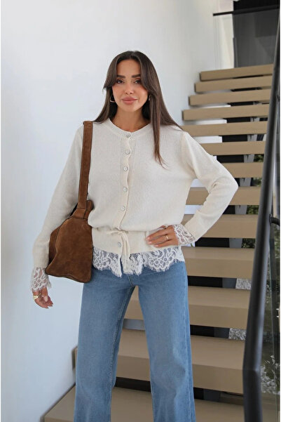 My Blog Ecru Belted Lace Cardigan - 70027