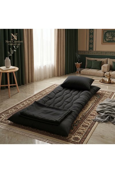 NEW بكج الضيوف والرحلات الفاخر من نيو كومفورت- مرتبة + بطانية + وسادة - لون أسود new-comfort