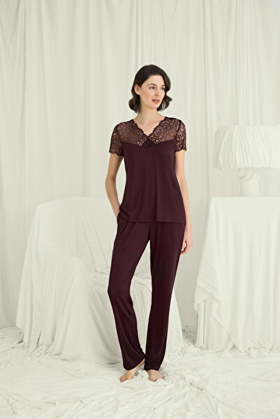 GeeS Global Short Sleeve and Lace V-Neck Pajama Set - Klbn30844