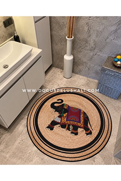 Doğuş Peluş Halı Lisbon Fil Desenli Dekoratif Kilim Yuvarlak