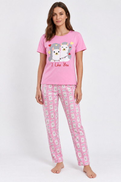 MARILYNMOOD Pijama damă, imprimeu I Like You, roz