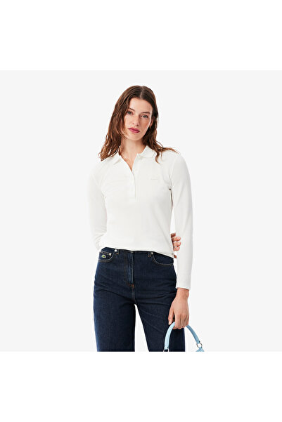 Lacoste L.12.D Kadın Regular Fit Uzun Kollu Beyaz Polo