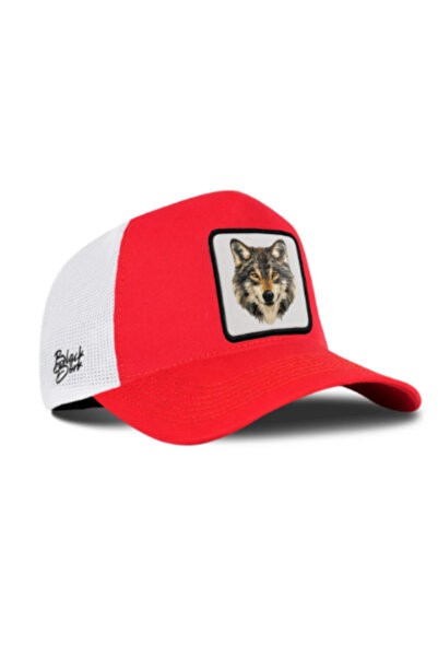 BlackBörk Red-White Trucker Hat with Wolf Logo