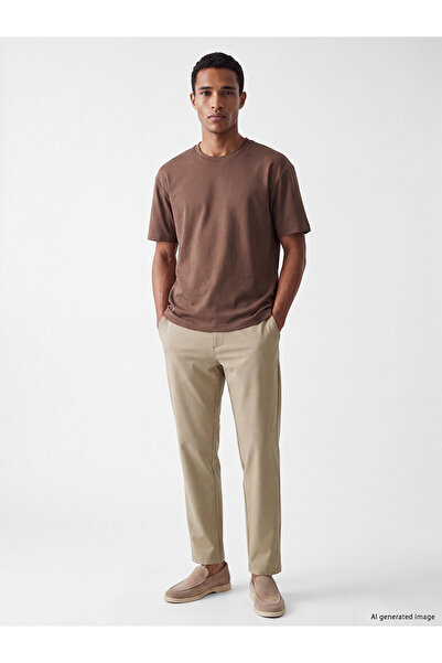 LC Waikiki Lcw Vision Brown Slim Fit Men's Pleated Trousers with Nevavm Diffe...