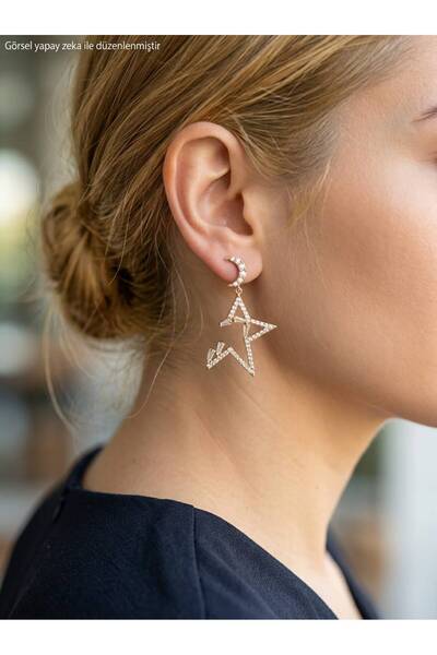 LUXENYA DESİGN Xuping Jewelry Ay Yıldız Model Sallantılı Zirkon Taşlı 14K Alt...