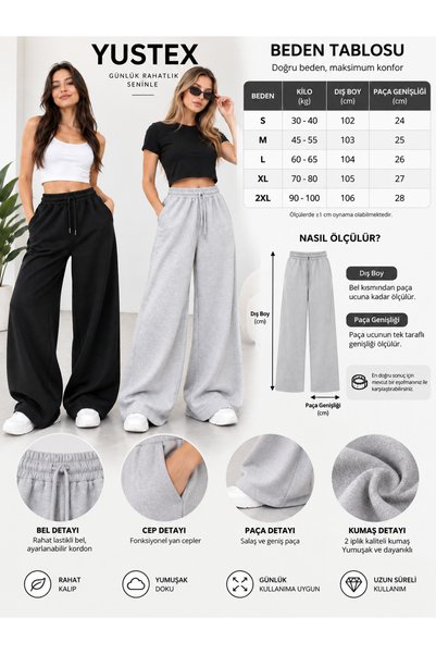 yx yustex sport 2 Pieces (Black and Gray) Sweatpants Set - Loose Leg Oversize Fit, Side Pockets, Lacing, Comfortable Cut Fabric