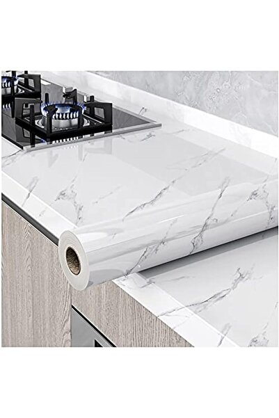 GENERAL Glossy Marble Wallpaper Granite Gray/White Peel and Stick Self Adhesi...